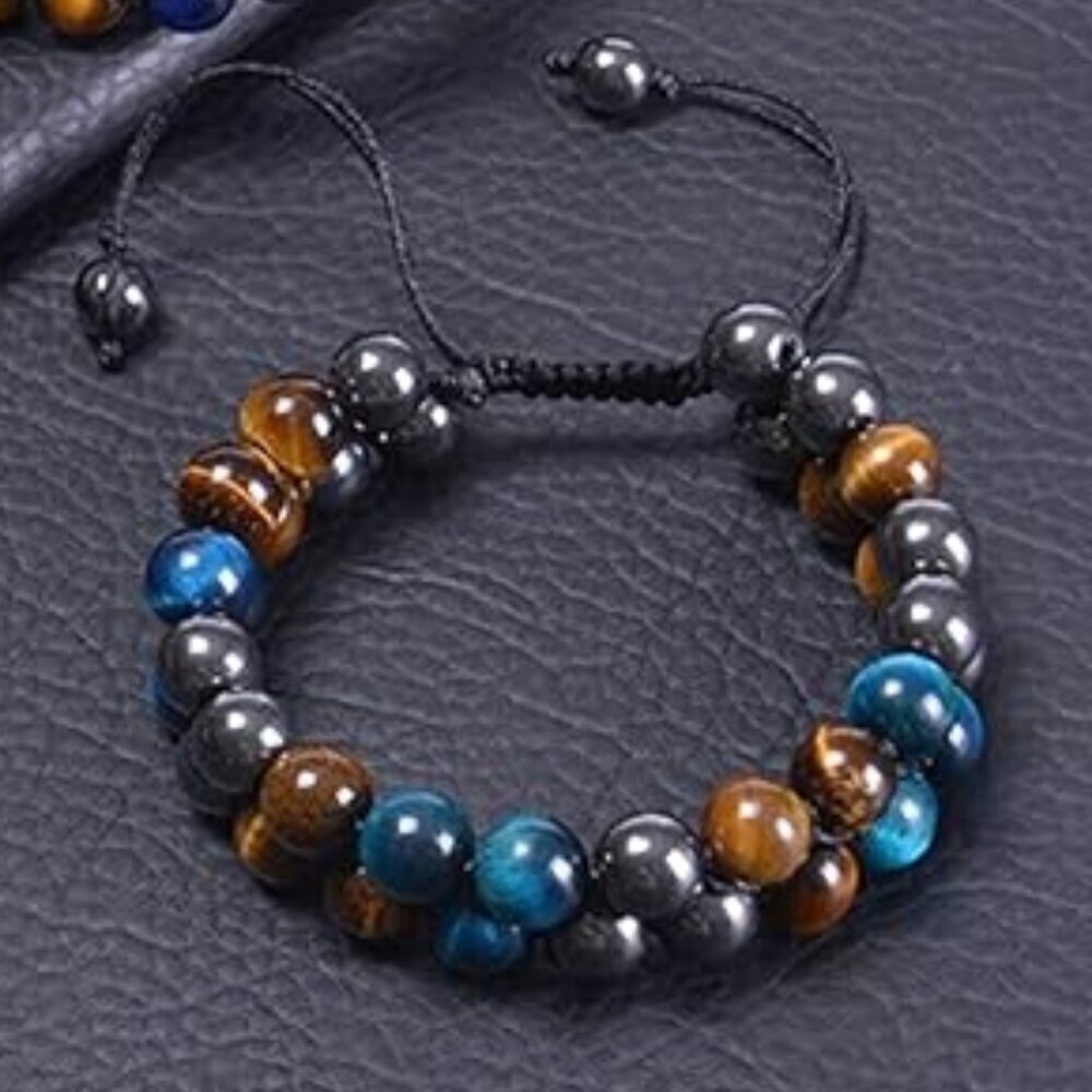 Beaded Bracelet UNISEX 10mm 2 Layer Braided Tiger Eye Vintage Healing